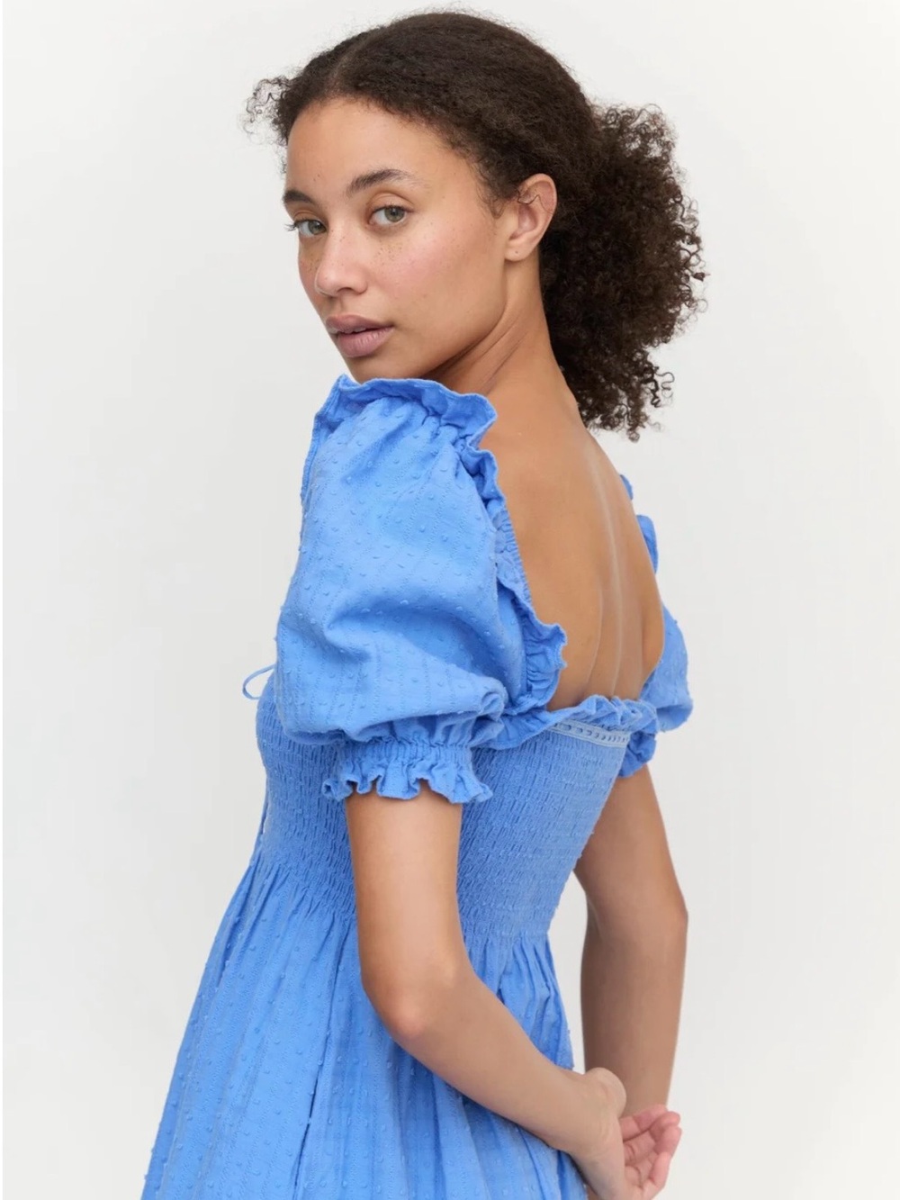 HILL HOUSE SCARLETT NAP DRESS IN HYDRANGEA BLUE CLIP DOT - Picture 2 of 7